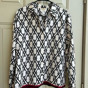 Talbots Pure Silk Geometric Long Sleeve Button Down Blouse – Size 16
